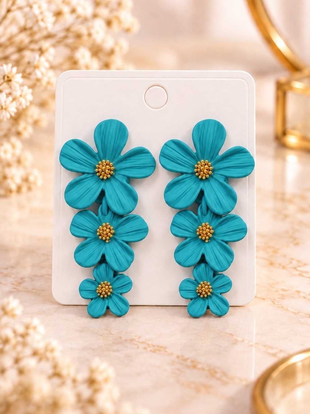 Turquoise Floral Drop Earrings - Women Accessories